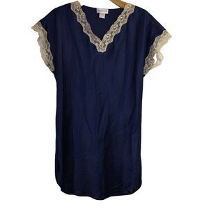 Shadowline Womens Lingerie Charming Charmeuse Sleep Gown Navy Size Medium